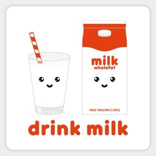 Drink milk Kawaii milk carton and milk glass Sticker